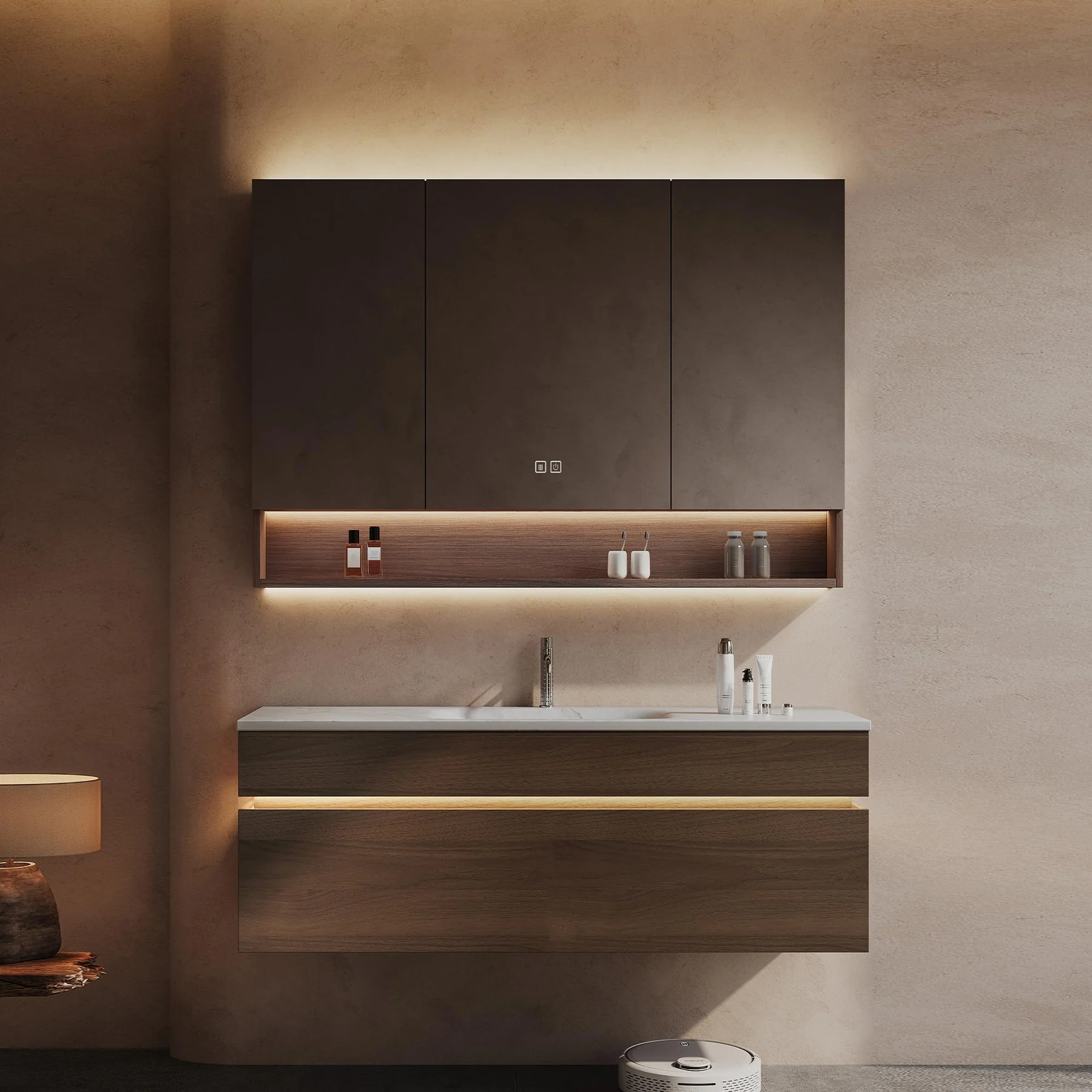 RUMZENO Linear Open-Shelf Floating Bathroom Vanity main product view