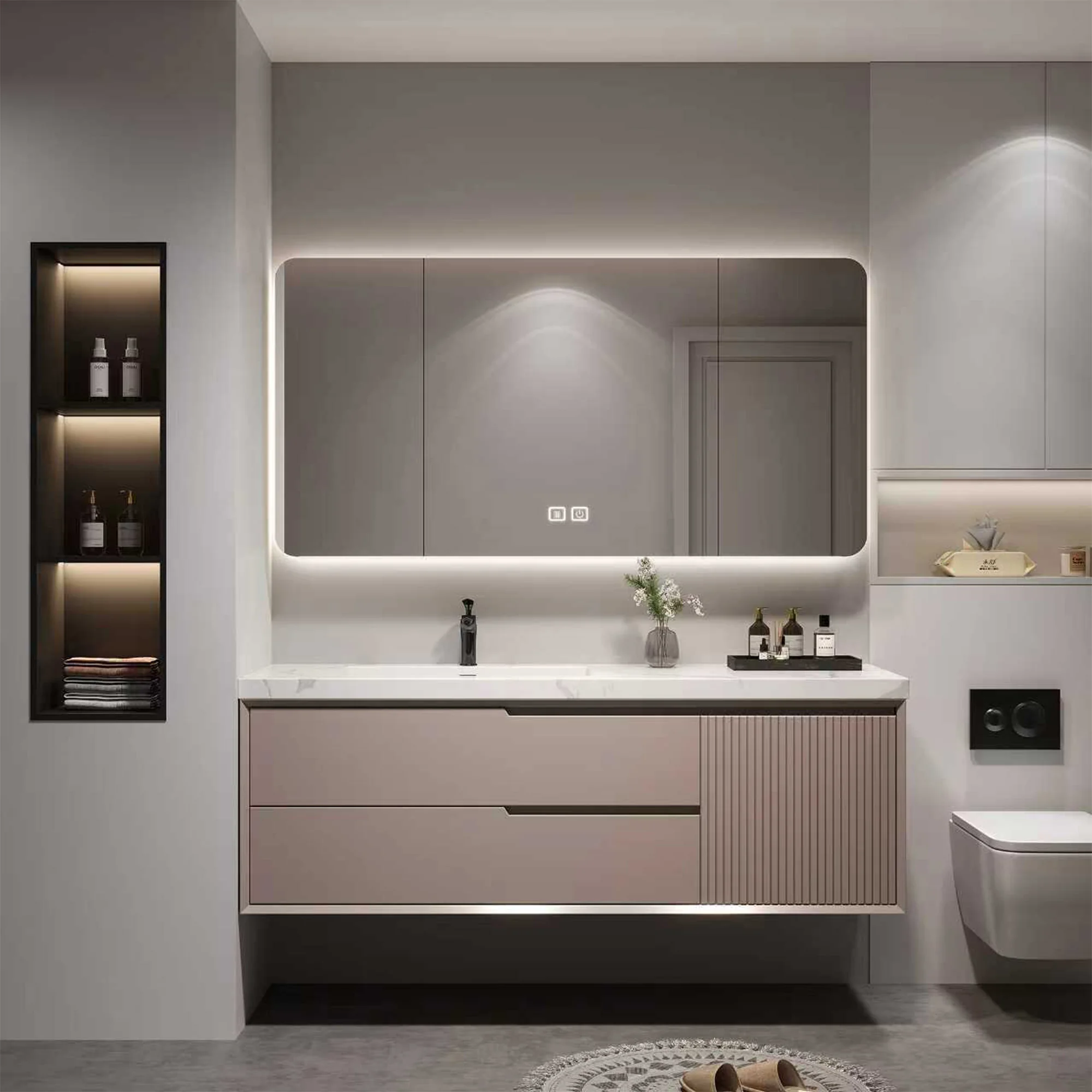 RUMZENO Corvelle Khaki Floating Vanity with LED Mirror Choices VN-0002 product view