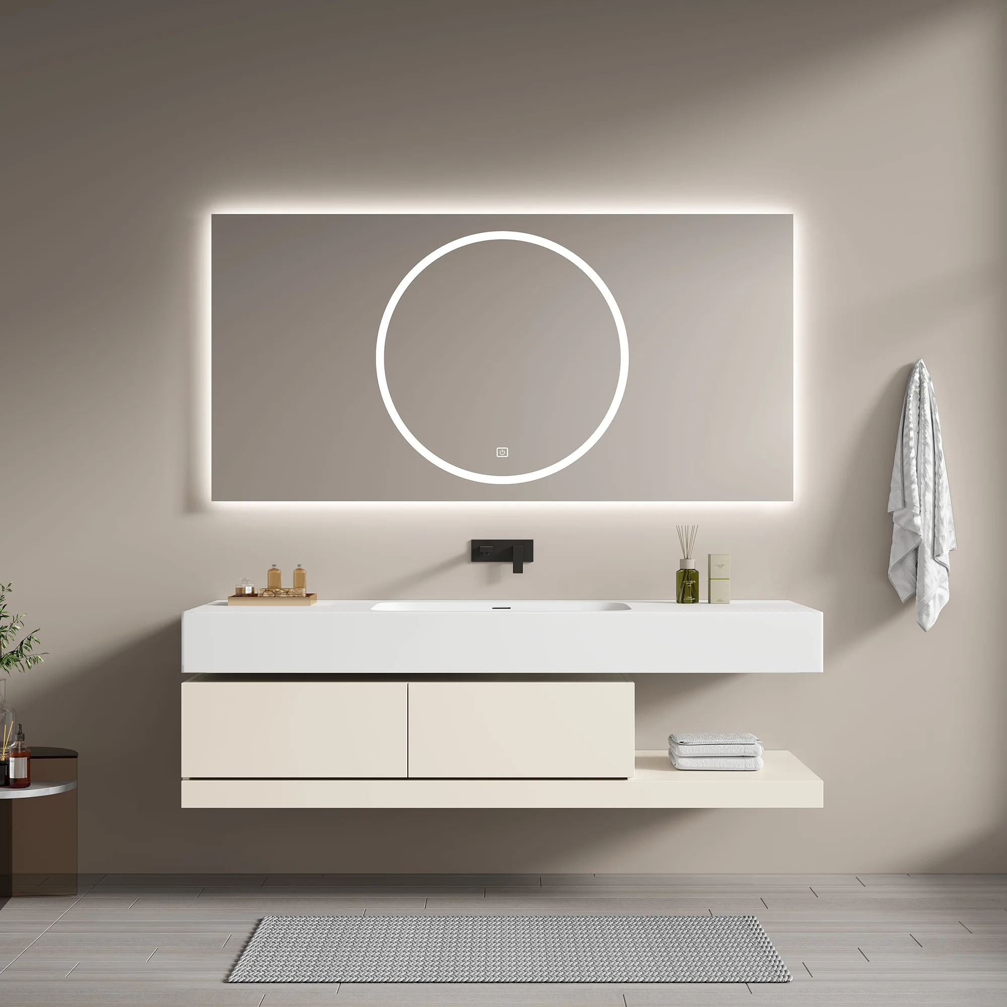 RUMZENO Calira Beige Floating Vanity with LED Mirror Options VN-0202 product view
