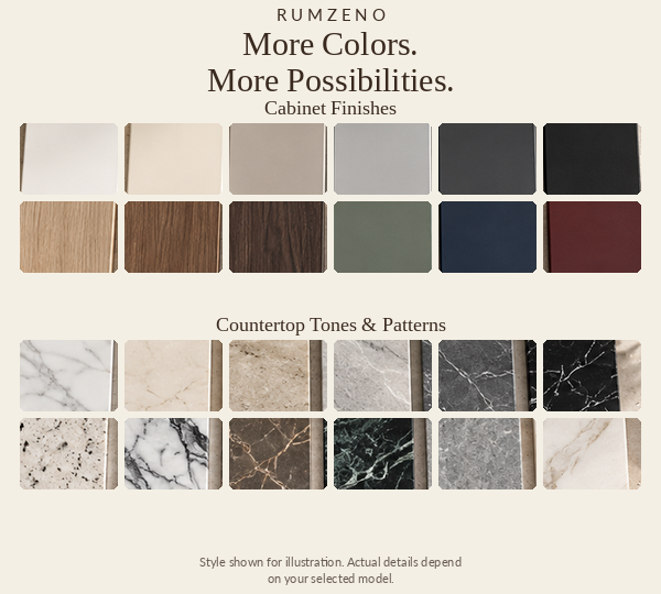 Cabinet and countertop finish choices